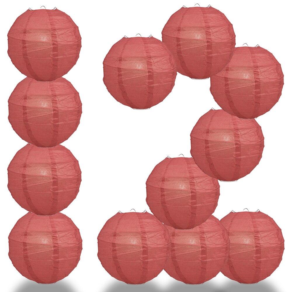 BULK PACK (12) 20" Marsala / Burgundy Wine Round Paper Lantern, Crisscross Ribbing, Chinese Hanging Wedding & Party Decoration - PaperLanternStore.com - Paper Lanterns, Decor, Party Lights & More