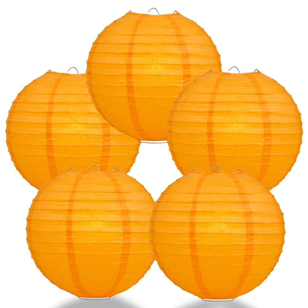 BULK PACK (5) 16" Orange Round Paper Lantern, Even Ribbing, Chinese Hanging Wedding & Party Decoration - PaperLanternStore.com - Paper Lanterns, Decor, Party Lights & More