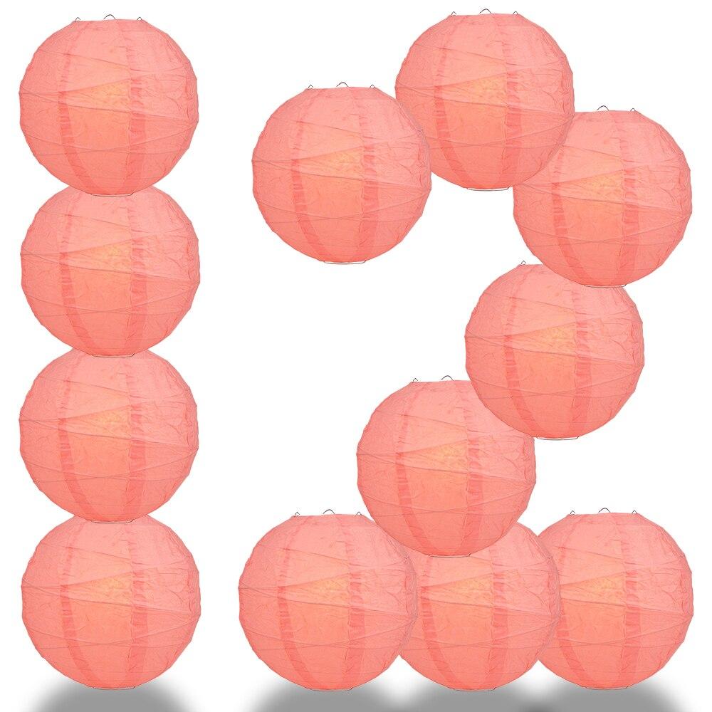BULK PACK (12) 20" Roseate / Pink Coral Round Paper Lantern, Crisscross Ribbing, Chinese Hanging Wedding & Party Decoration - PaperLanternStore.com - Paper Lanterns, Decor, Party Lights & More