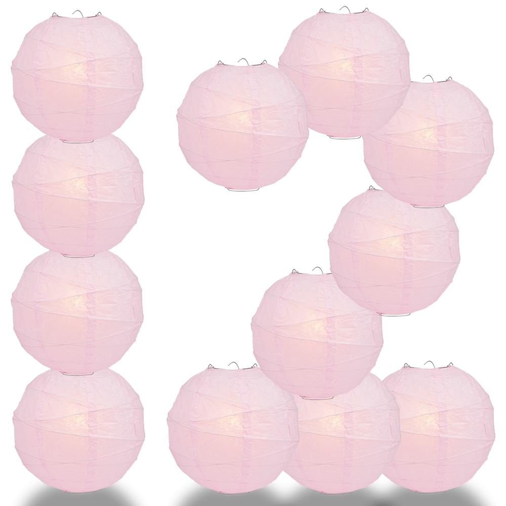 BULK PACK (12) 20&quot; Pink Round Paper Lantern, Crisscross Ribbing, Chinese Hanging Wedding &amp; Party Decoration - PaperLanternStore.com - Paper Lanterns, Decor, Party Lights &amp; More