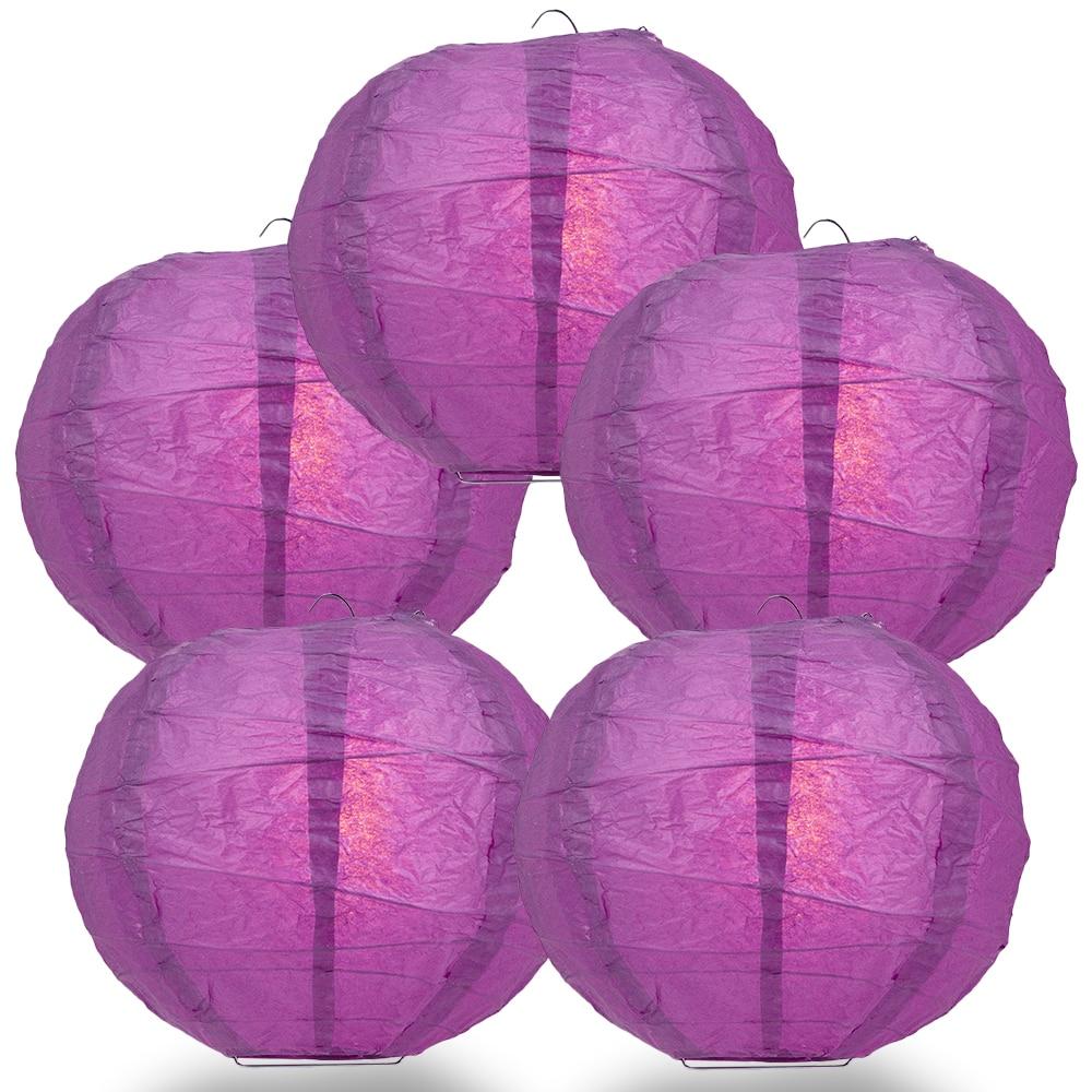 BULK PACK (5) 20&quot; Violet / Orchid Round Paper Lantern, Crisscross Ribbing, Chinese Hanging Wedding &amp; Party Decoration - PaperLanternStore.com - Paper Lanterns, Decor, Party Lights &amp; More