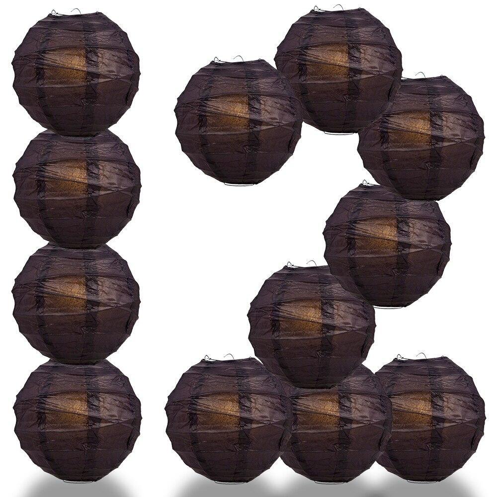 BULK PACK (12) 16" Black Round Paper Lantern, Crisscross Ribbing, Chinese Hanging Wedding & Party Decoration - PaperLanternStore.com - Paper Lanterns, Decor, Party Lights & More
