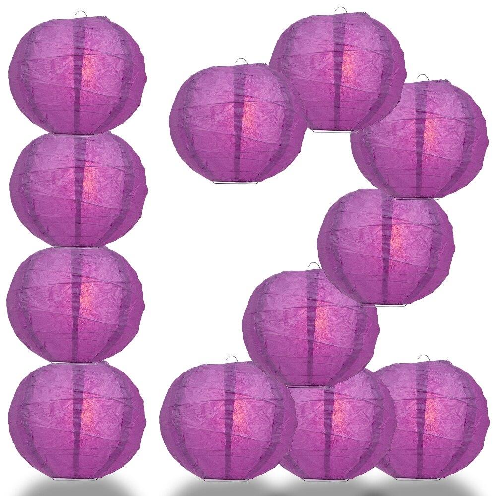 BULK PACK (12) 20&quot; Violet / Orchid Round Paper Lantern, Crisscross Ribbing, Chinese Hanging Wedding &amp; Party Decoration - PaperLanternStore.com - Paper Lanterns, Decor, Party Lights &amp; More