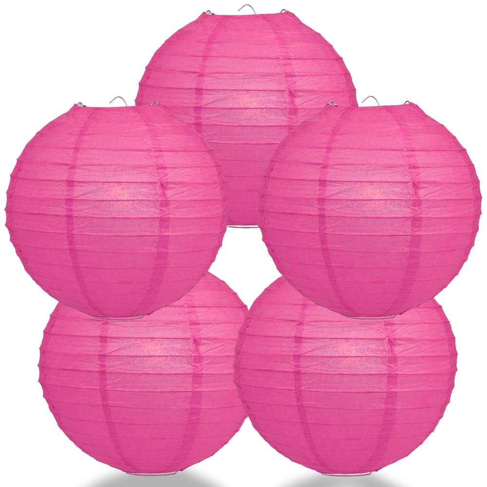 BULK PACK (5) 36&quot; Fuchsia / Hot Pink Jumbo Round Paper Lantern, Even Ribbing, Chinese Hanging Wedding &amp; Party Decoration - PaperLanternStore.com - Paper Lanterns, Decor, Party Lights &amp; More