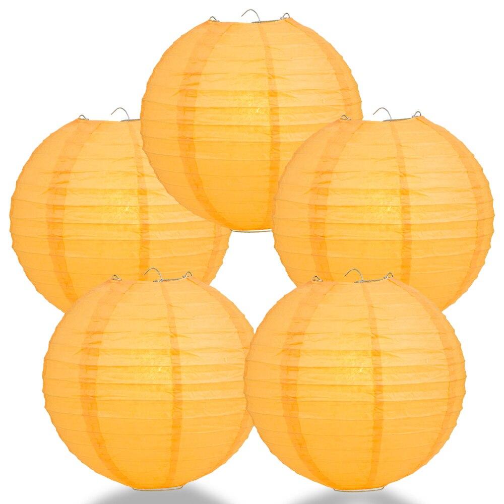 BULK PACK (5) 24&quot; Papaya Round Paper Lantern, Even Ribbing, Chinese Hanging Wedding &amp; Party Decoration - PaperLanternStore.com - Paper Lanterns, Decor, Party Lights &amp; More