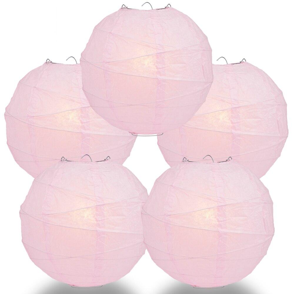 BULK PACK (5) 16&quot; Pink Round Paper Lantern, Crisscross Ribbing, Chinese Hanging Wedding &amp; Party Decoration - PaperLanternStore.com - Paper Lanterns, Decor, Party Lights &amp; More
