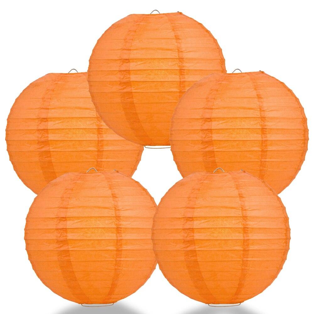 BULK PACK (5) 14" Persimmon Orange Round Paper Lantern, Even Ribbing, Chinese Hanging Wedding & Party Decoration - PaperLanternStore.com - Paper Lanterns, Decor, Party Lights & More