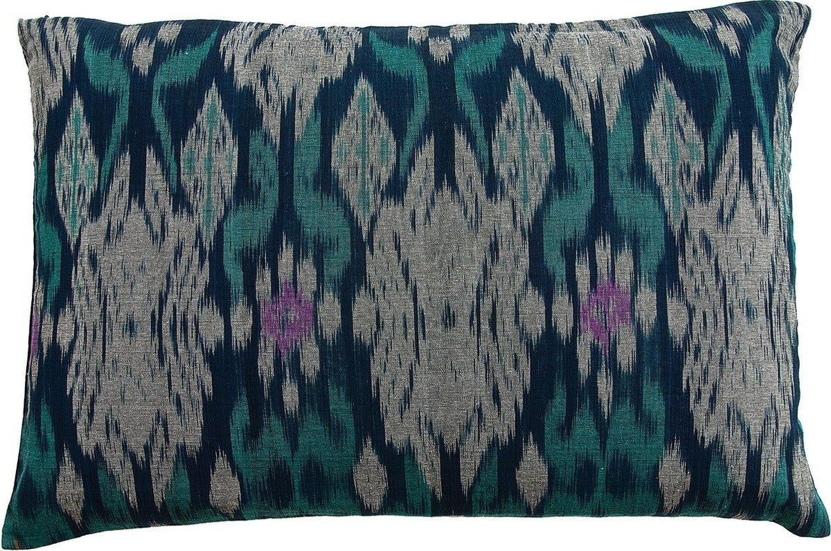Navy Blue Ladee Rectangle Ikat Throw Pillow Cover - PaperLanternStore.com - Paper Lanterns, Decor, Party Lights &amp; More