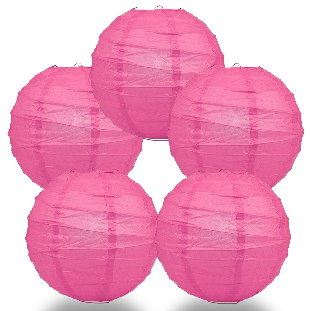 BULK PACK (5) 20&quot; Fuchsia / Hot Pink Round Paper Lantern, Crisscross Ribbing, Chinese Hanging Wedding &amp; Party Decoration - PaperLanternStore.com - Paper Lanterns, Decor, Party Lights &amp; More