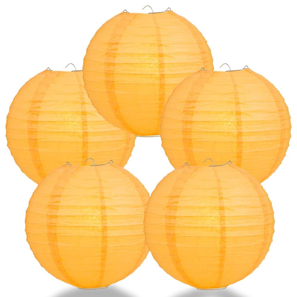 BULK PACK (5) 20" Papaya Round Paper Lantern, Even Ribbing, Chinese Hanging Wedding & Party Decoration - PaperLanternStore.com - Paper Lanterns, Decor, Party Lights & More