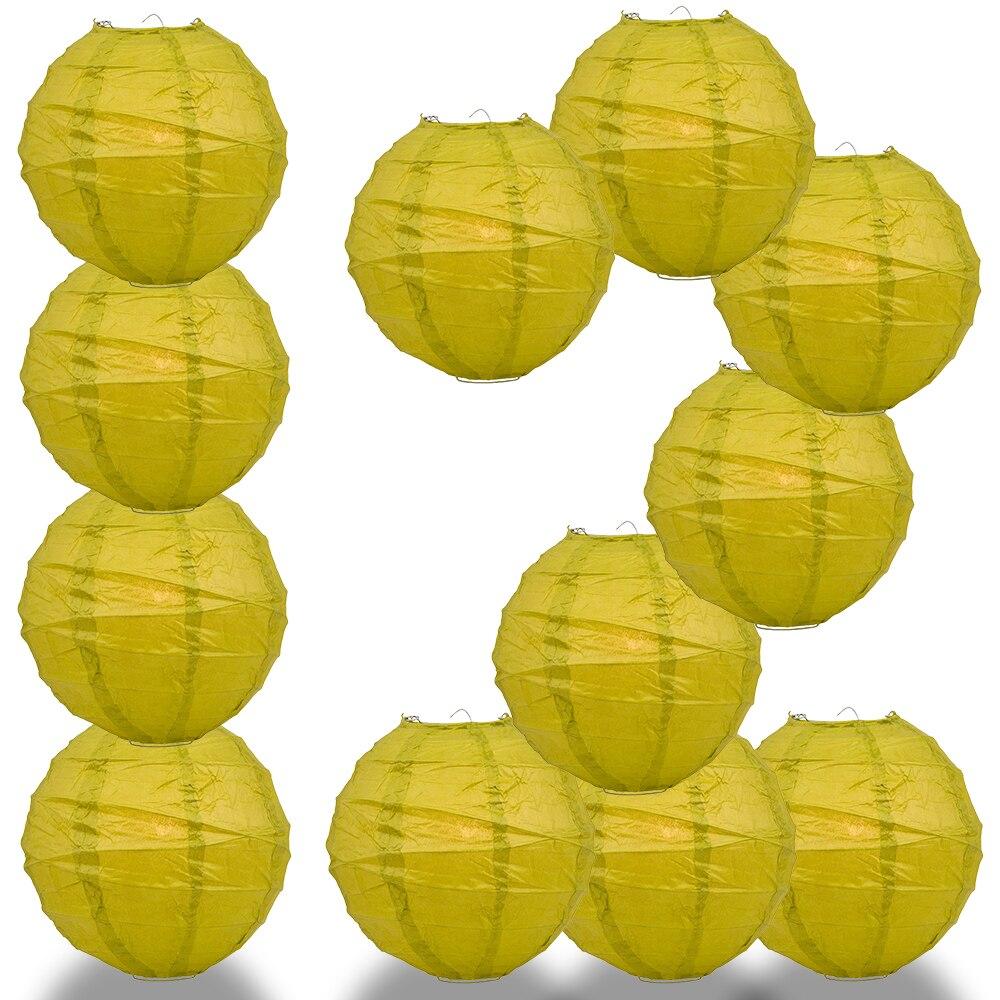 BULK PACK (12) 24&quot; Chartreuse Yellow Green Round Paper Lantern, Crisscross Ribbing, Hanging - PaperLanternStore.com - Paper Lanterns, Decor, Party Lights &amp; More