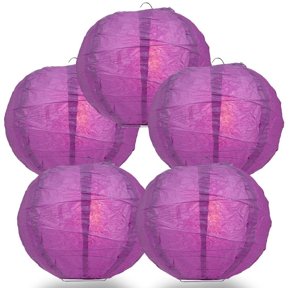 BULK PACK (5) 10&quot; Violet / Orchid Round Paper Lantern, Crisscross Ribbing, Chinese Hanging Wedding &amp; Party Decoration - PaperLanternStore.com - Paper Lanterns, Decor, Party Lights &amp; More