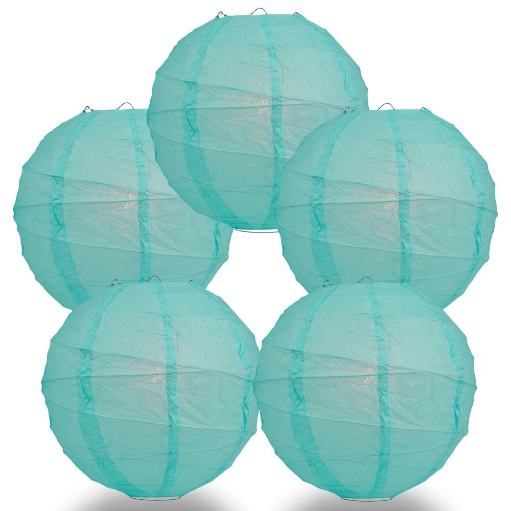 BULK PACK (5) 14&quot; Water Blue Round Paper Lantern, Crisscross Ribbing, Chinese Hanging Wedding &amp; Party Decoration - PaperLanternStore.com - Paper Lanterns, Decor, Party Lights &amp; More