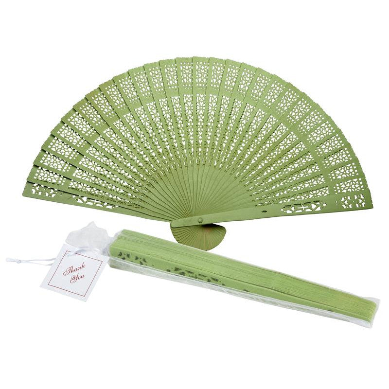 8" Grass Greenery Wood Panel Hand Fan w/ Organza Bag for Weddings - PaperLanternStore.com - Paper Lanterns, Decor, Party Lights & More