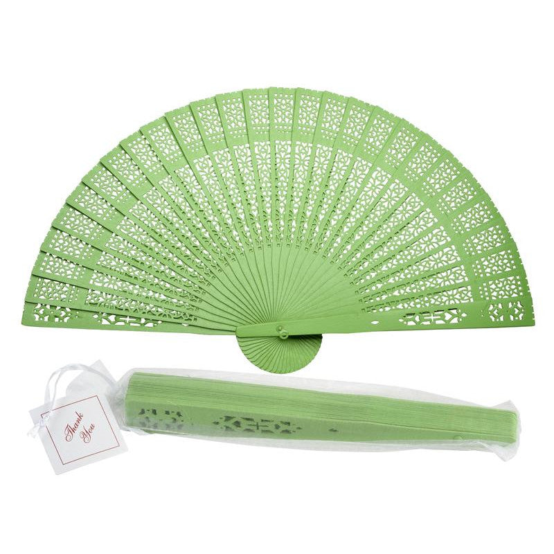 8&quot; Light Lime Green Wood Panel Hand Fan w/ Organza Bag for Weddings - PaperLanternStore.com - Paper Lanterns, Decor, Party Lights &amp; More