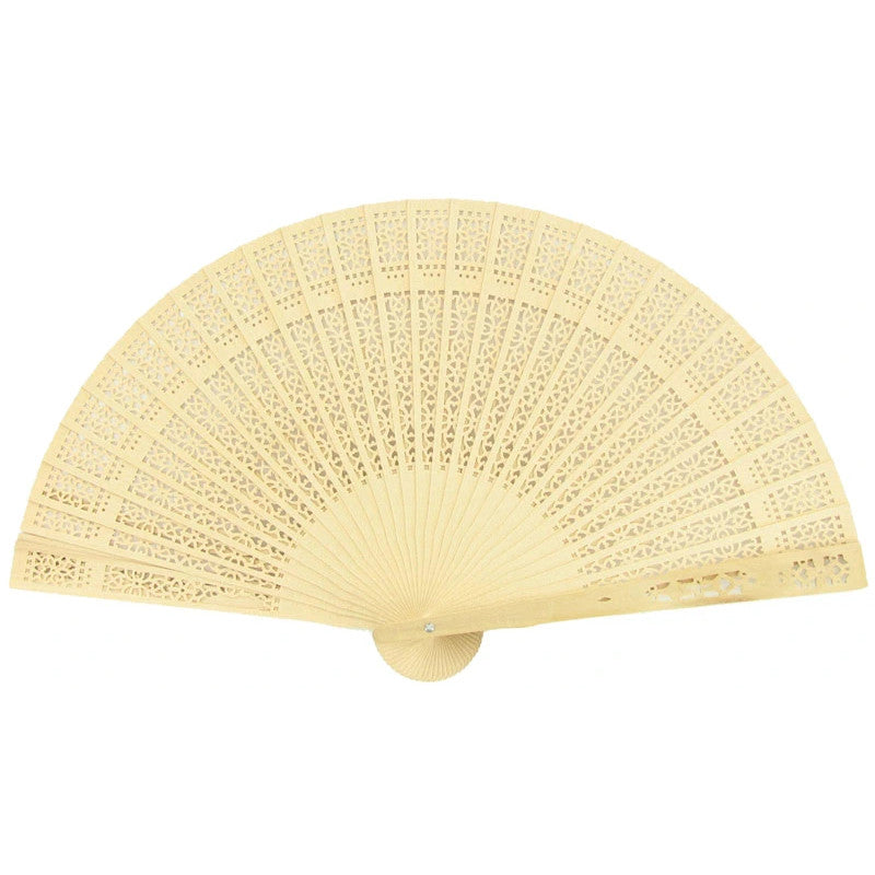 8" Natural Beige / Ivory Tan Sandalwood Folding Hand Fan w/ Organza Bag for Weddings (10 PACK) - PaperLanternStore.com - Paper Lanterns, Decor, Party Lights & More
