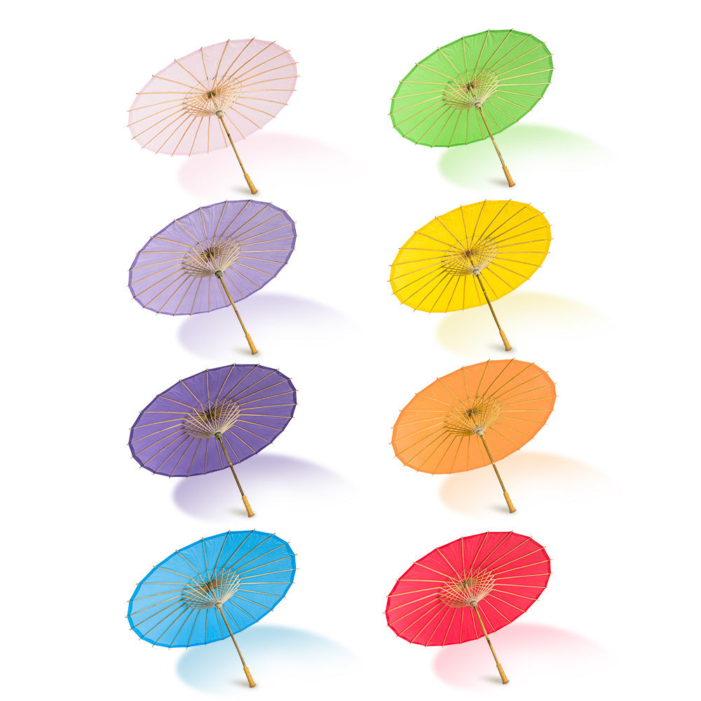 Multi-color Rainbow Variety Set of 8 Paper Parasols for Parties, Parades and Décor