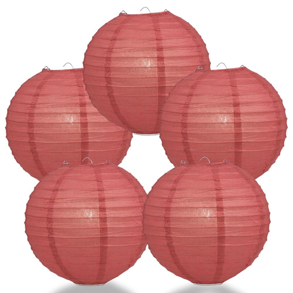 BULK PACK (5) 24&quot; Marsala / Burgundy Wine Round Paper Lantern, Even Ribbing, Chinese Hanging Wedding &amp; Party Decoration - PaperLanternStore.com - Paper Lanterns, Decor, Party Lights &amp; More