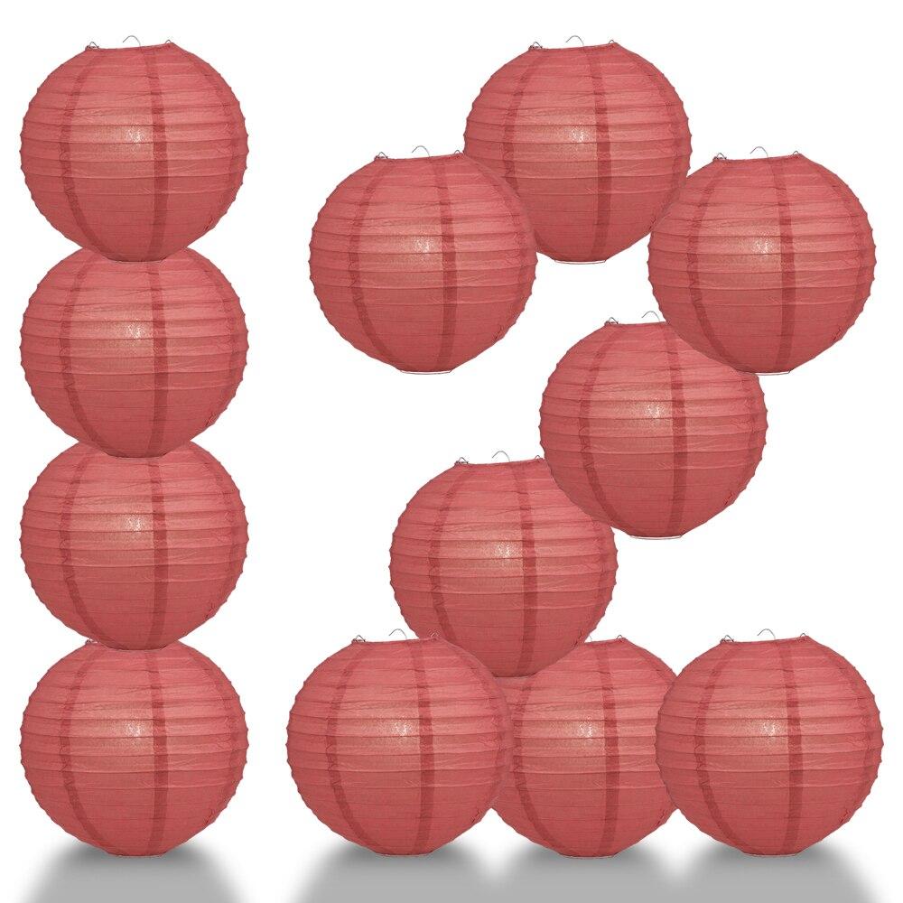 BULK PACK (12) 24&quot; Marsala / Burgundy Wine Round Paper Lantern, Even Ribbing, Chinese Hanging Wedding &amp; Party Decoration - PaperLanternStore.com - Paper Lanterns, Decor, Party Lights &amp; More