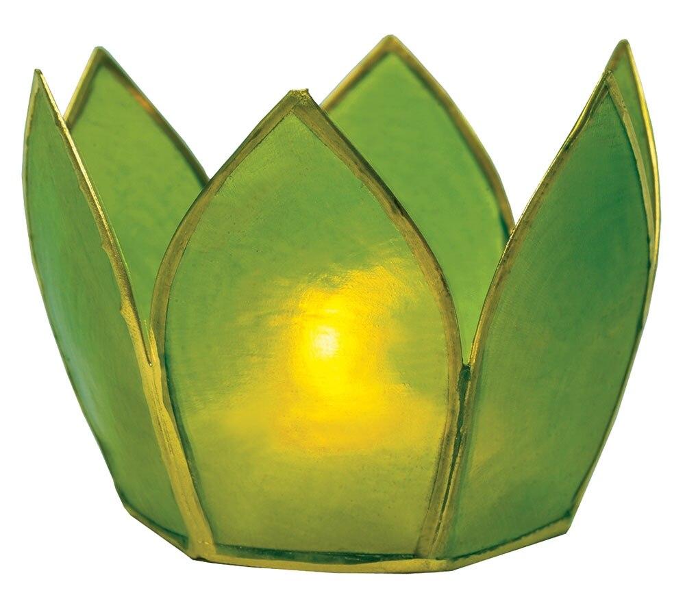 Grass Green &amp; Gold Hani Small Capiz Lotus Candle Holder - PaperLanternStore.com - Paper Lanterns, Decor, Party Lights &amp; More