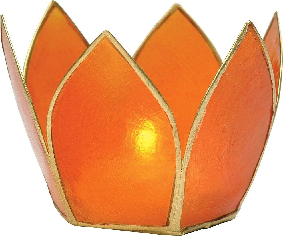 Mango Orange &amp; Gold Hani Small Capiz Lotus Candle Holder - PaperLanternStore.com - Paper Lanterns, Decor, Party Lights &amp; More