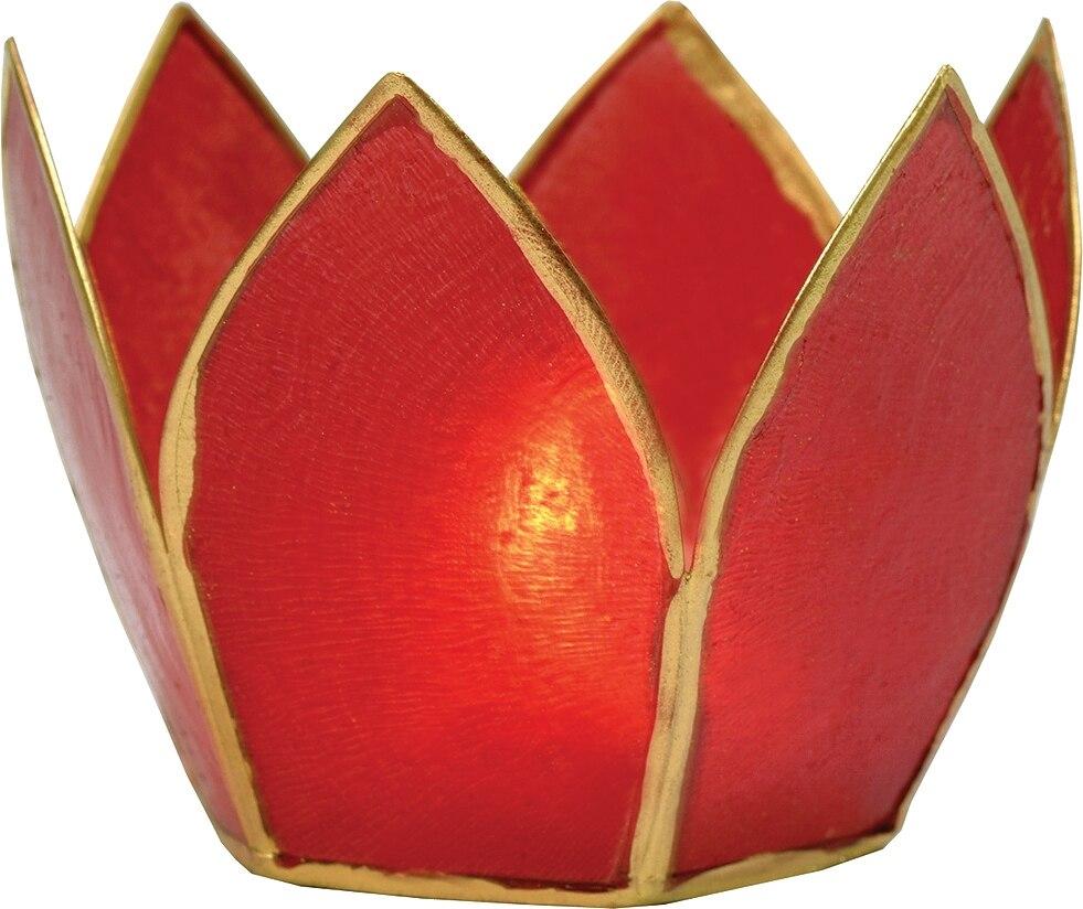 Red &amp; Gold Hani Small Capiz Lotus Candle Holder - PaperLanternStore.com - Paper Lanterns, Decor, Party Lights &amp; More