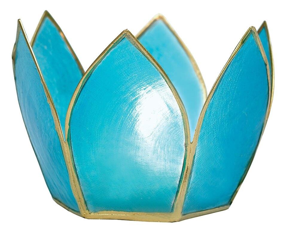 Turquoise Blue &amp; Gold Hani Small Capiz Lotus Candle Holder - PaperLanternStore.com - Paper Lanterns, Decor, Party Lights &amp; More