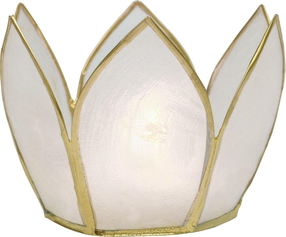 White &amp; Gold Hani Small Capiz Lotus Candle Holder - PaperLanternStore.com - Paper Lanterns, Decor, Party Lights &amp; More