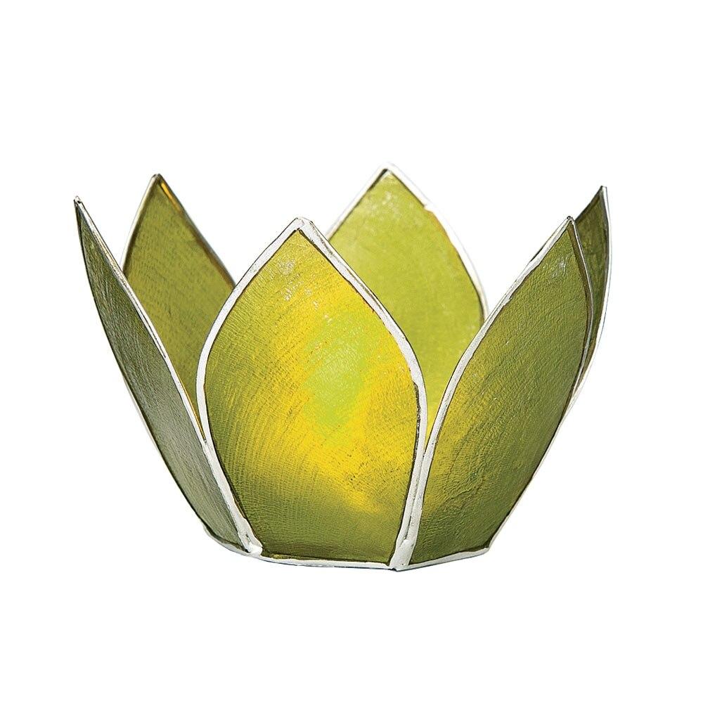 Grass Green &amp; Silver Hani Small Capiz Lotus Candle Holder - PaperLanternStore.com - Paper Lanterns, Decor, Party Lights &amp; More
