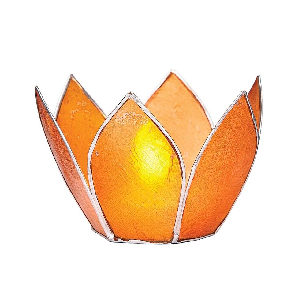 Mango Orange &amp; Silver Hani Small Capiz Lotus Candle Holder - PaperLanternStore.com - Paper Lanterns, Decor, Party Lights &amp; More