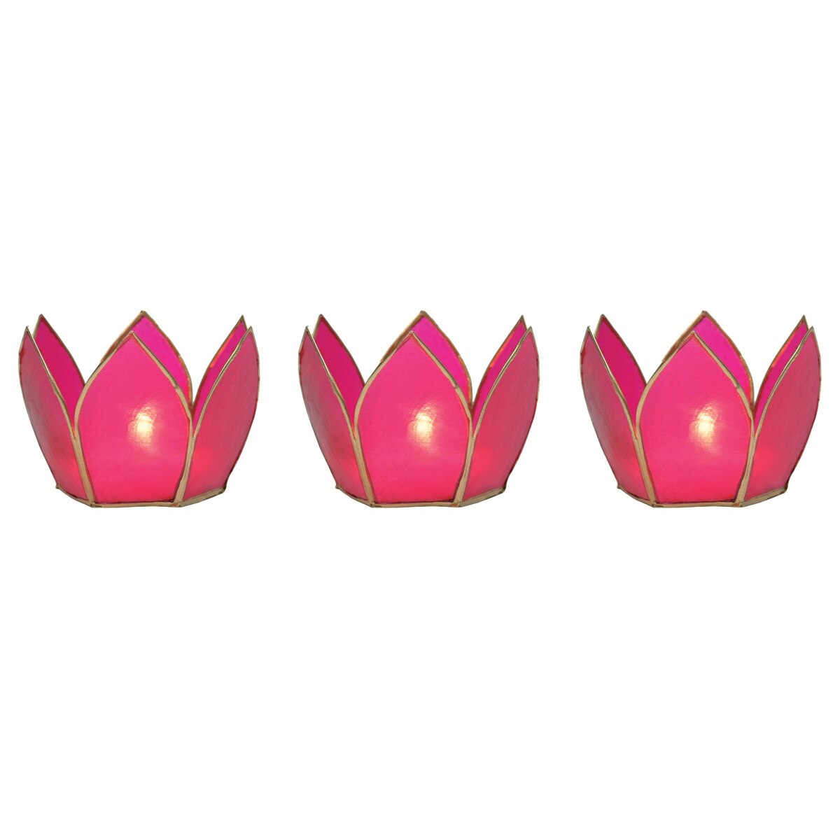 Fuchsia Pink &amp; Gold Hani Small Capiz Lotus Candle Holder Set - PaperLanternStore.com - Paper Lanterns, Decor, Party Lights &amp; More