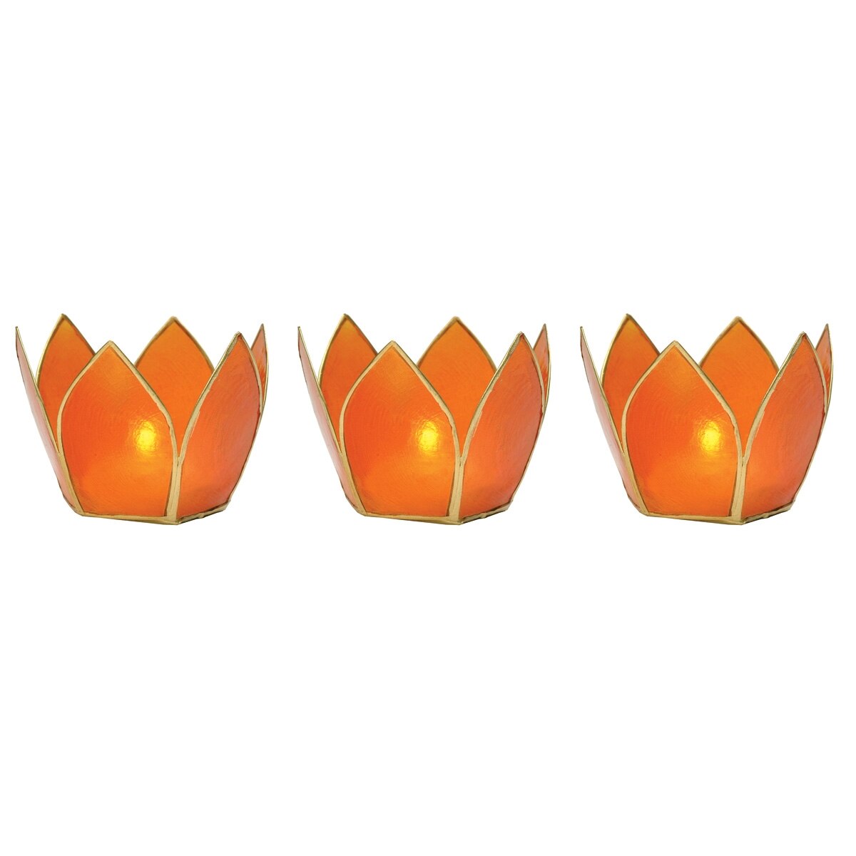 Mango Orange &amp; Gold Hani Small Capiz Lotus Candle Holder Set - PaperLanternStore.com - Paper Lanterns, Decor, Party Lights &amp; More
