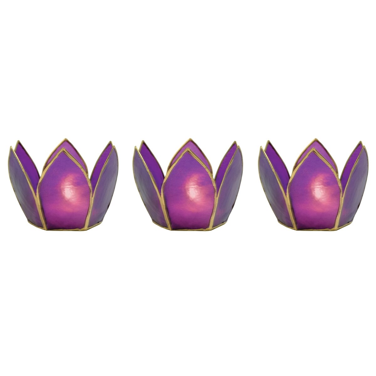 Plum Purple &amp; Gold Hani Small Capiz Lotus Candle Holder Set - PaperLanternStore.com - Paper Lanterns, Decor, Party Lights &amp; More