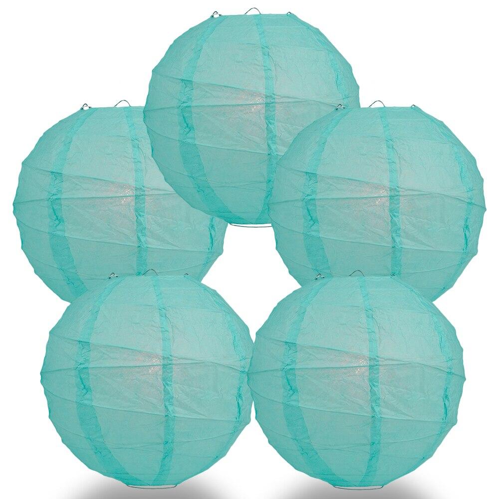 BULK PACK (5) 24" Water Blue Round Paper Lantern, Crisscross Ribbing, Chinese Hanging Wedding & Party Decoration - PaperLanternStore.com - Paper Lanterns, Decor, Party Lights & More