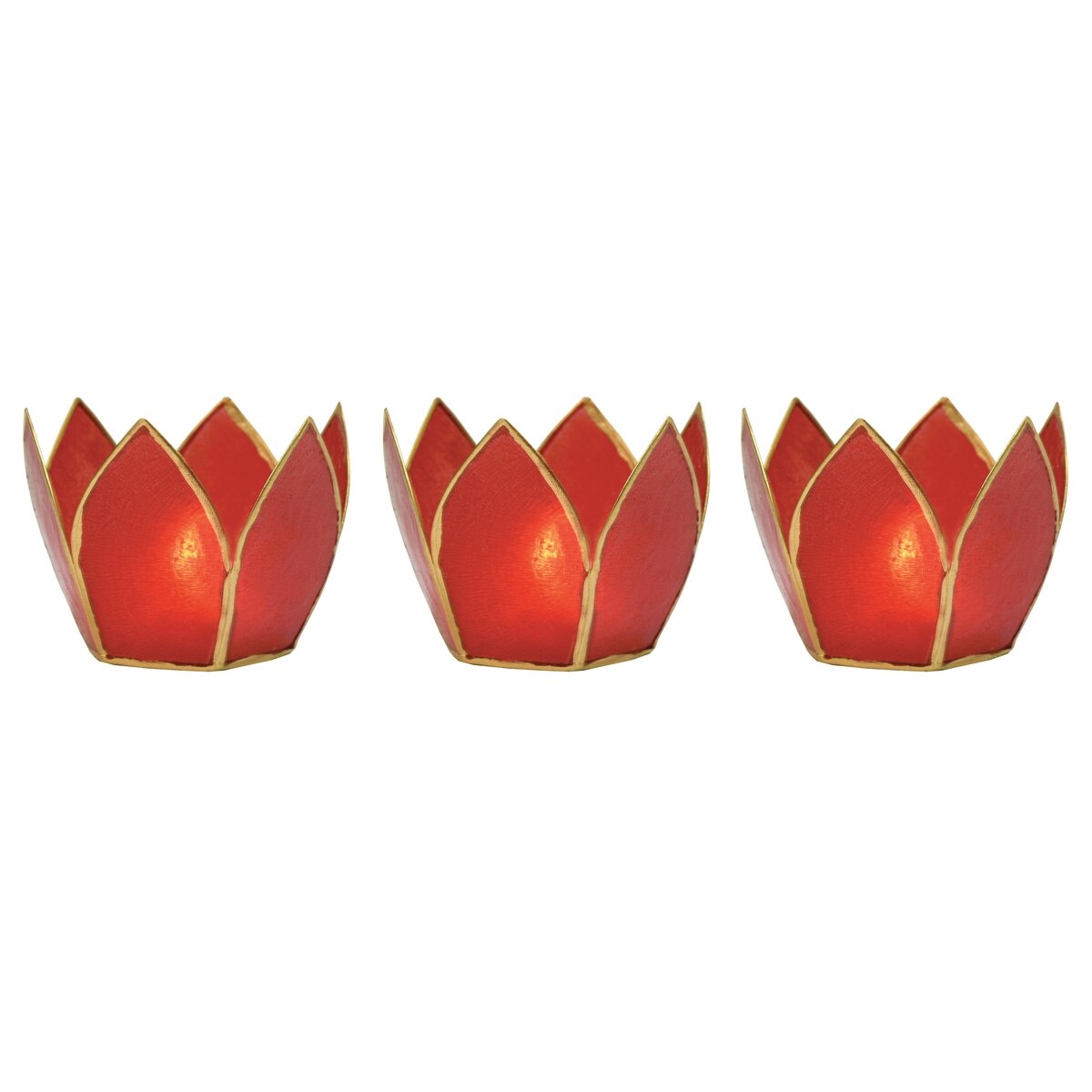 Red &amp; Gold Hani Small Capiz Lotus Candle Holder - PaperLanternStore.com - Paper Lanterns, Decor, Party Lights &amp; More