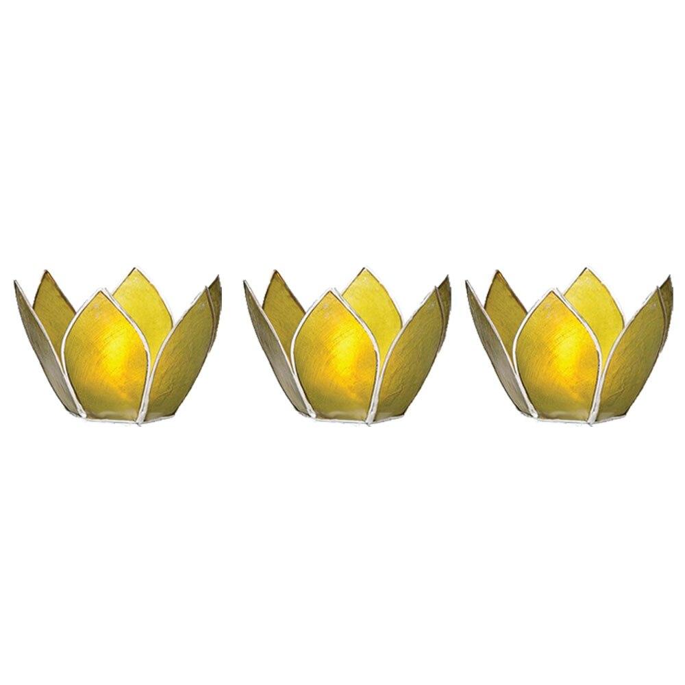 Grass Green &amp; Silver Hani Small Capiz Lotus Candle Holder Set of 3 - PaperLanternStore.com - Paper Lanterns, Decor, Party Lights &amp; More