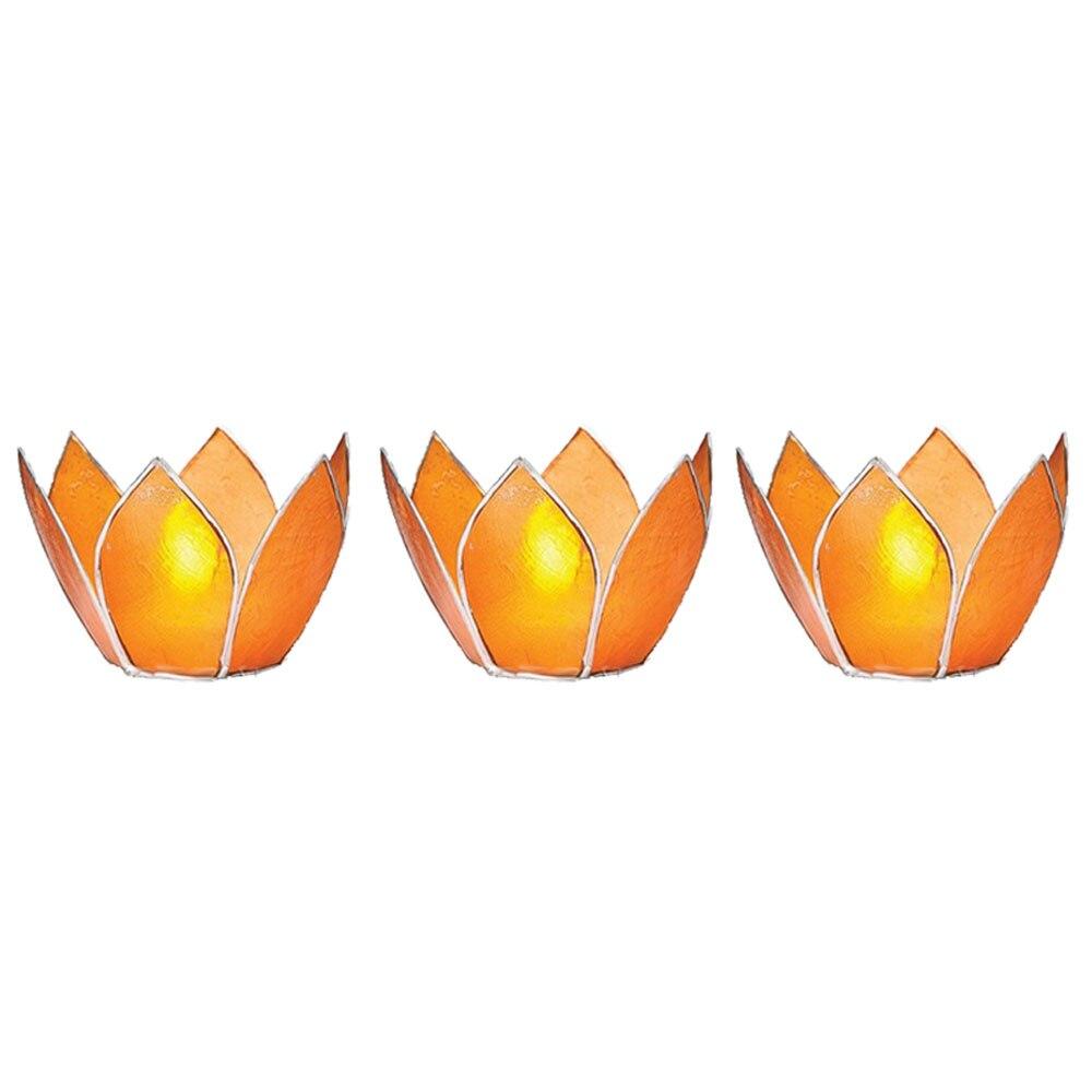 Mango Orange &amp; Silver Hani Small Capiz Lotus Candle Holder Set of 3 - PaperLanternStore.com - Paper Lanterns, Decor, Party Lights &amp; More