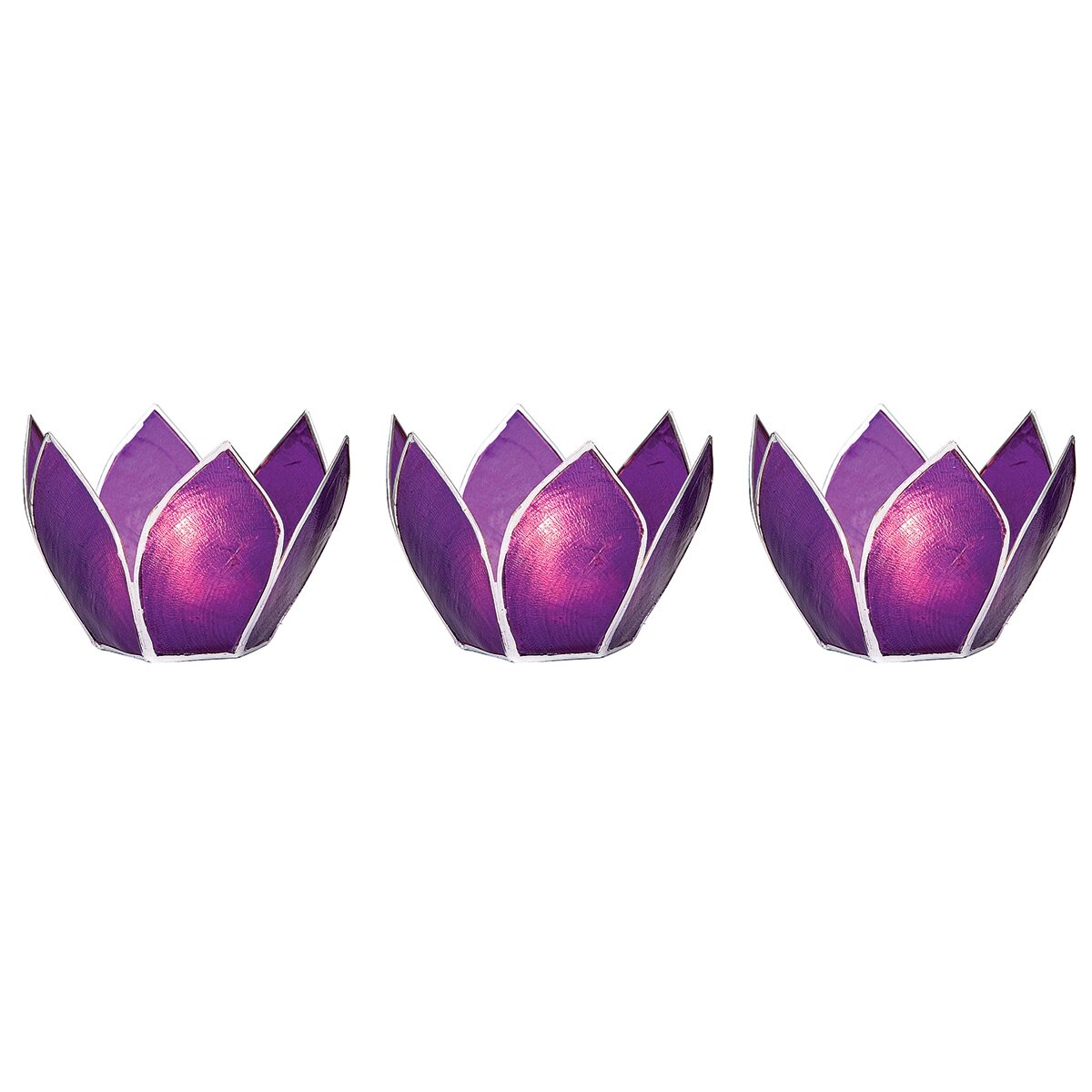 Plum Purple &amp; Silver Hani Small Capiz Lotus Candle Holder Set of 3 - PaperLanternStore.com - Paper Lanterns, Decor, Party Lights &amp; More