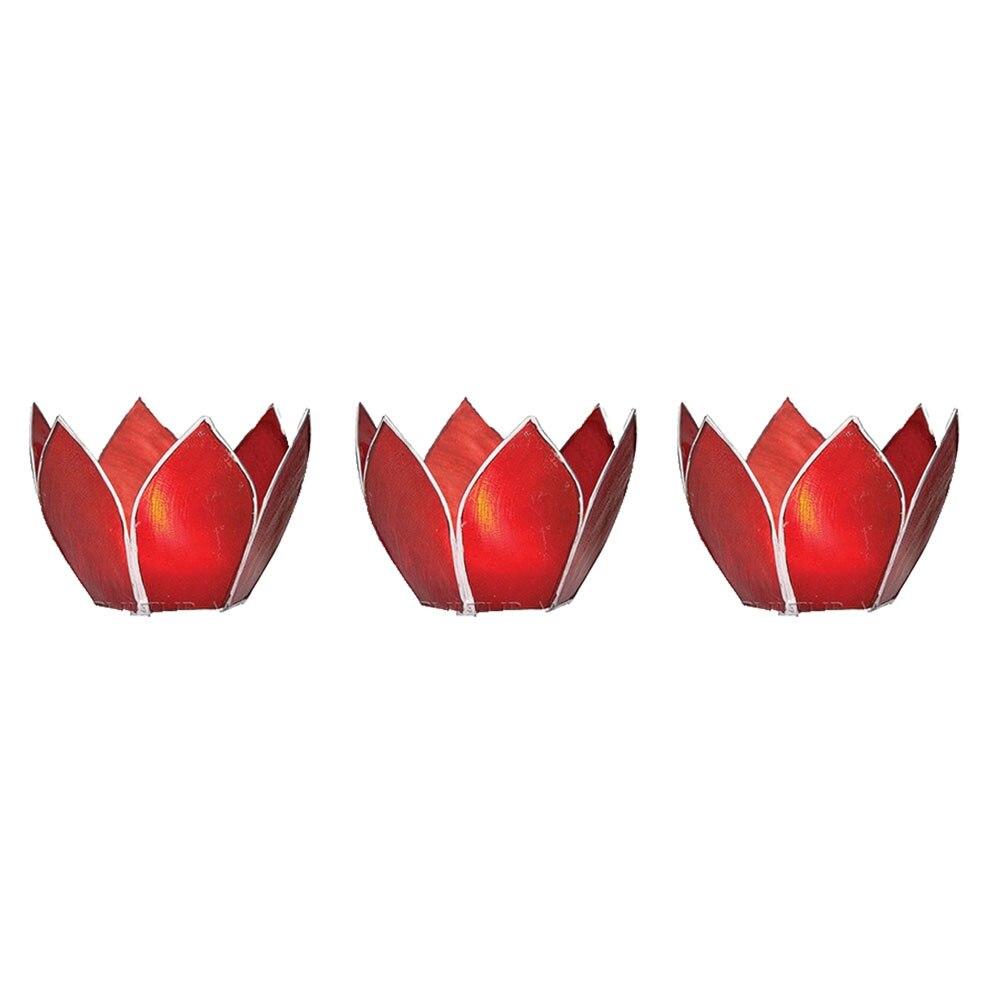 Red &amp; Silver Hani Small Capiz Lotus Candle Holder Set of 3 - PaperLanternStore.com - Paper Lanterns, Decor, Party Lights &amp; More