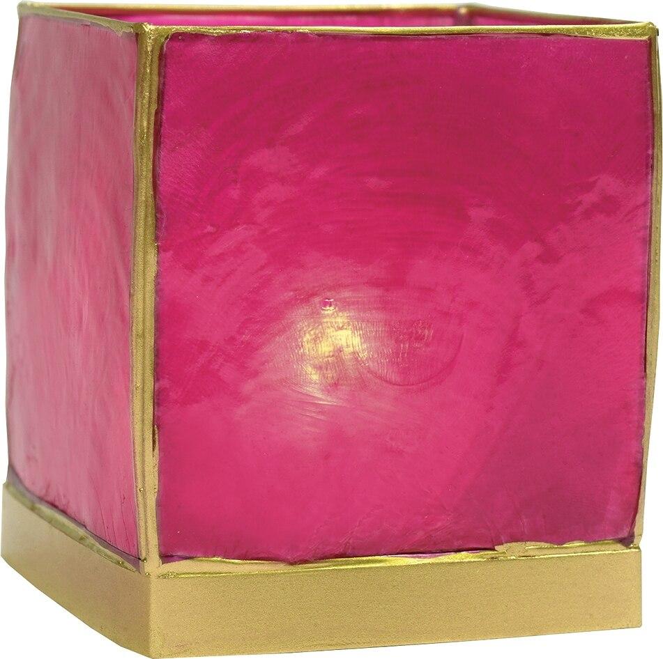 Fuchsia Pink &amp; Gold Luana Capiz Square Candle Holder - PaperLanternStore.com - Paper Lanterns, Decor, Party Lights &amp; More