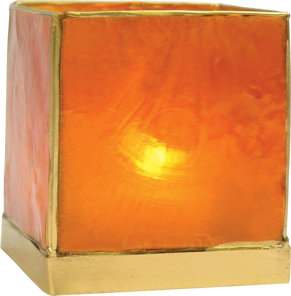Mango Orange &amp; Gold Luana Capiz Square Candle Holder - PaperLanternStore.com - Paper Lanterns, Decor, Party Lights &amp; More
