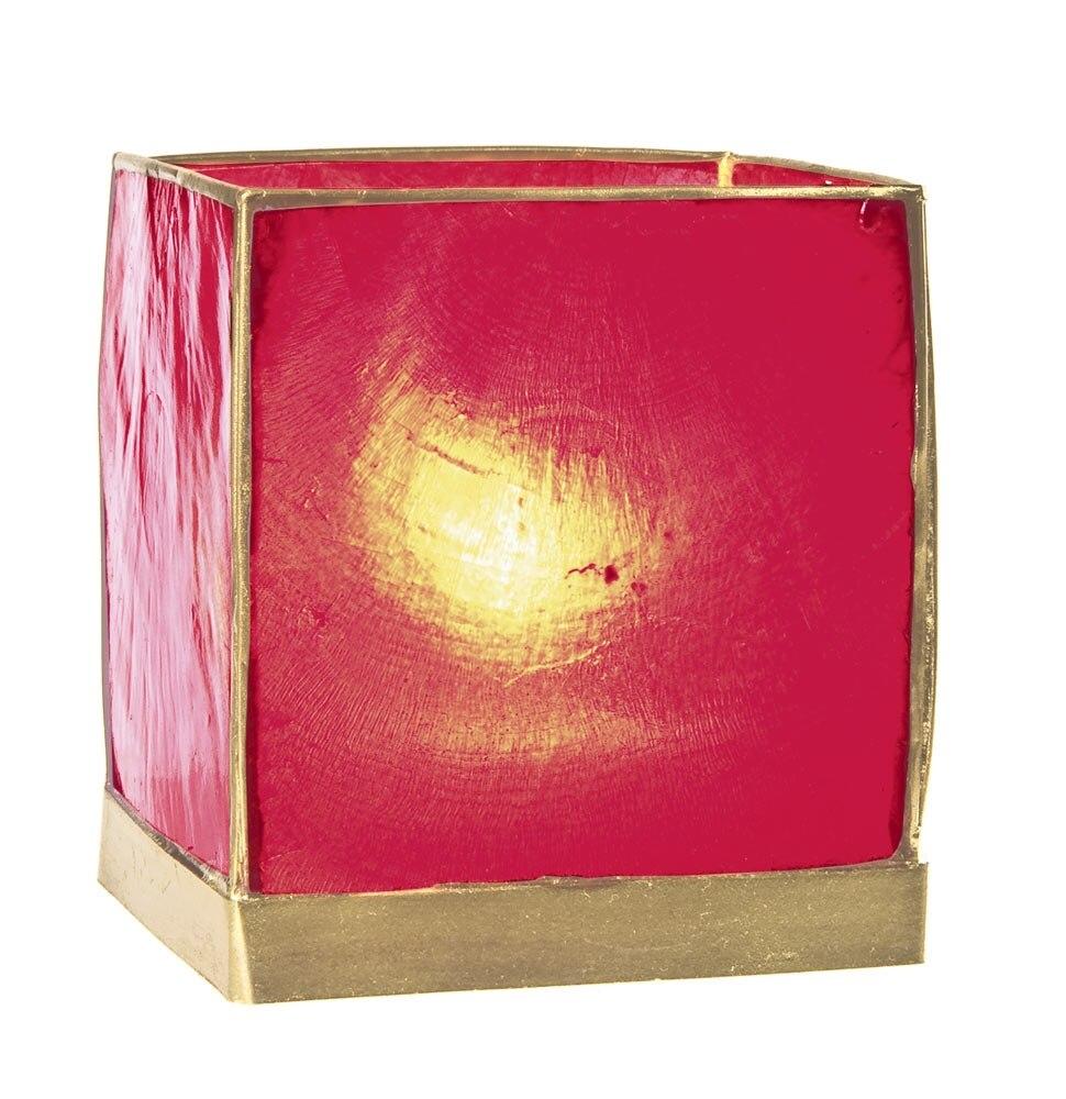 Red &amp; Gold Luana Capiz Square Candle Holder - PaperLanternStore.com - Paper Lanterns, Decor, Party Lights &amp; More
