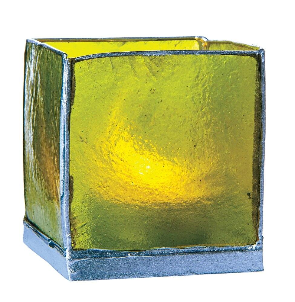 Grass Green &amp; Silver Luana Capiz Square Candle Holder - PaperLanternStore.com - Paper Lanterns, Decor, Party Lights &amp; More