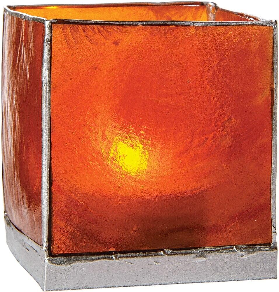 Mango Orange &amp; Silver Luana Capiz Square Candle Holder - PaperLanternStore.com - Paper Lanterns, Decor, Party Lights &amp; More