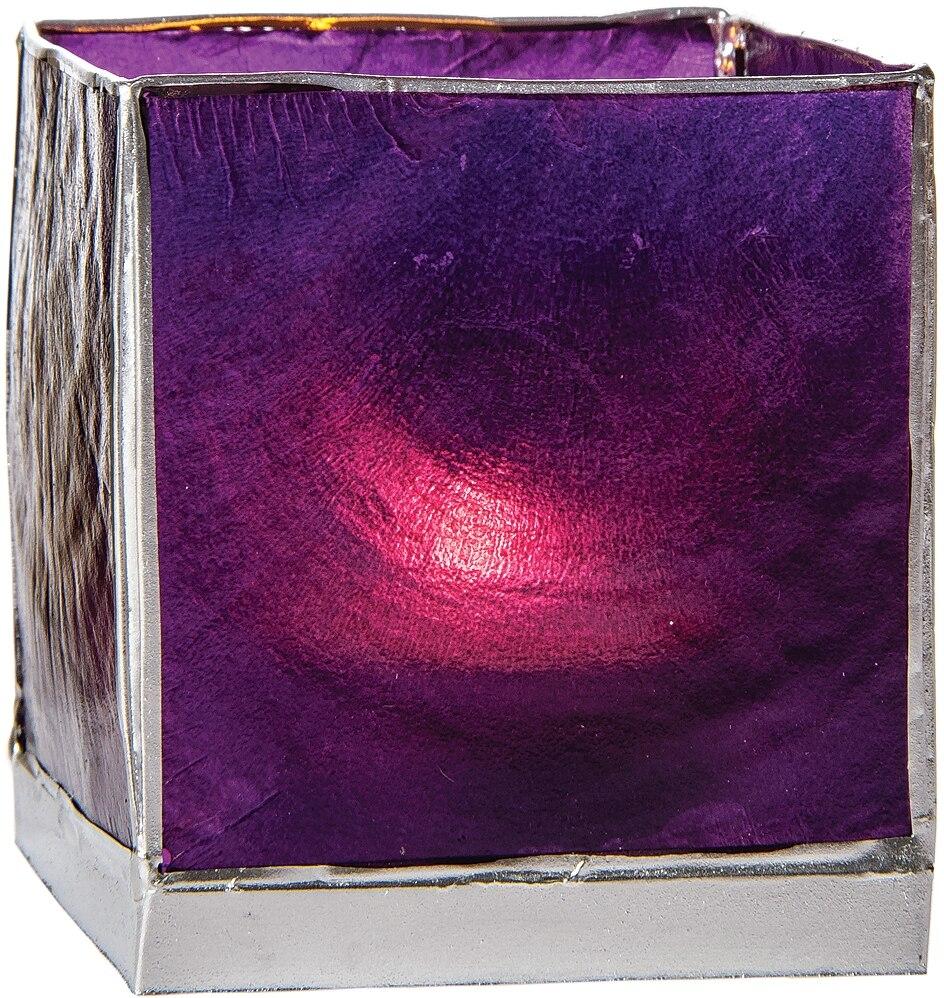 Plum Purple &amp; Silver Luana Capiz Square Candle Holder - PaperLanternStore.com - Paper Lanterns, Decor, Party Lights &amp; More