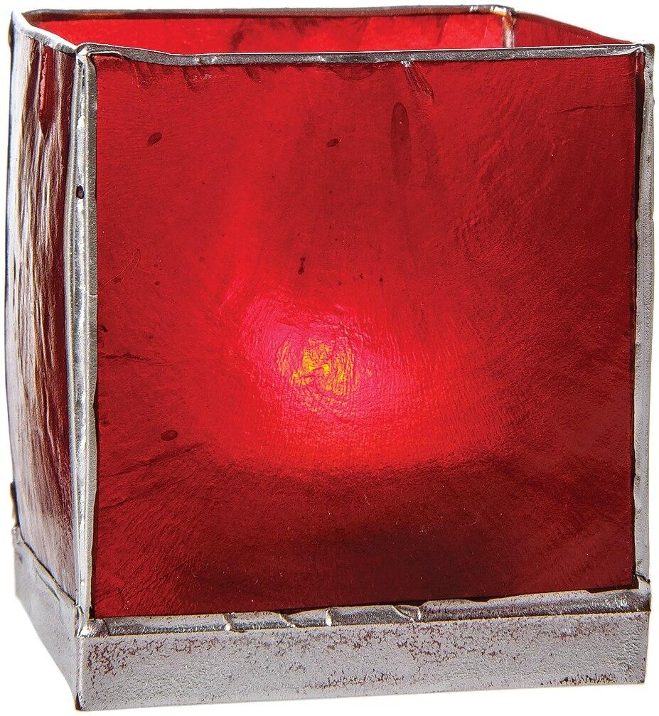 Red &amp; Silver Luana Capiz Square Candle Holder - PaperLanternStore.com - Paper Lanterns, Decor, Party Lights &amp; More