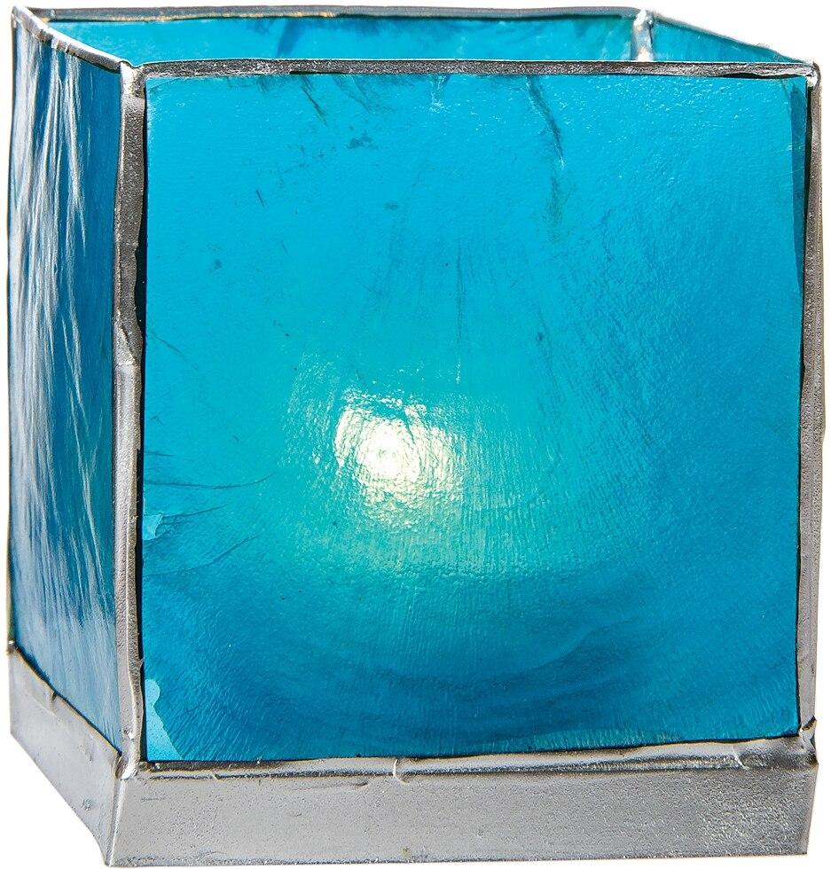 Turquoise Blue &amp; Silver Luana Capiz Square Candle Holder - PaperLanternStore.com - Paper Lanterns, Decor, Party Lights &amp; More