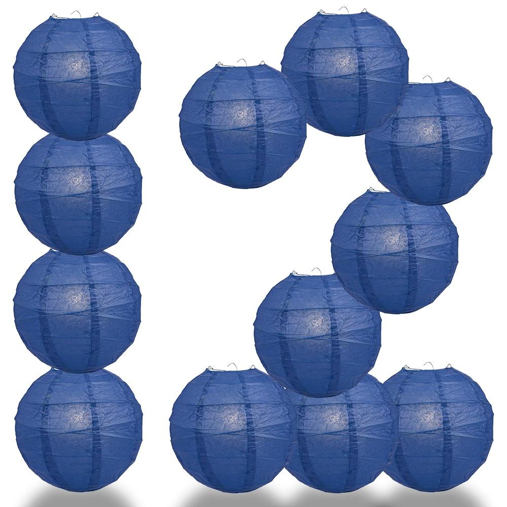 BULK PACK (12) 20&quot; Navy Blue Round Paper Lantern, Crisscross Ribbing, Chinese Hanging Wedding &amp; Party Decoration - PaperLanternStore.com - Paper Lanterns, Decor, Party Lights &amp; More