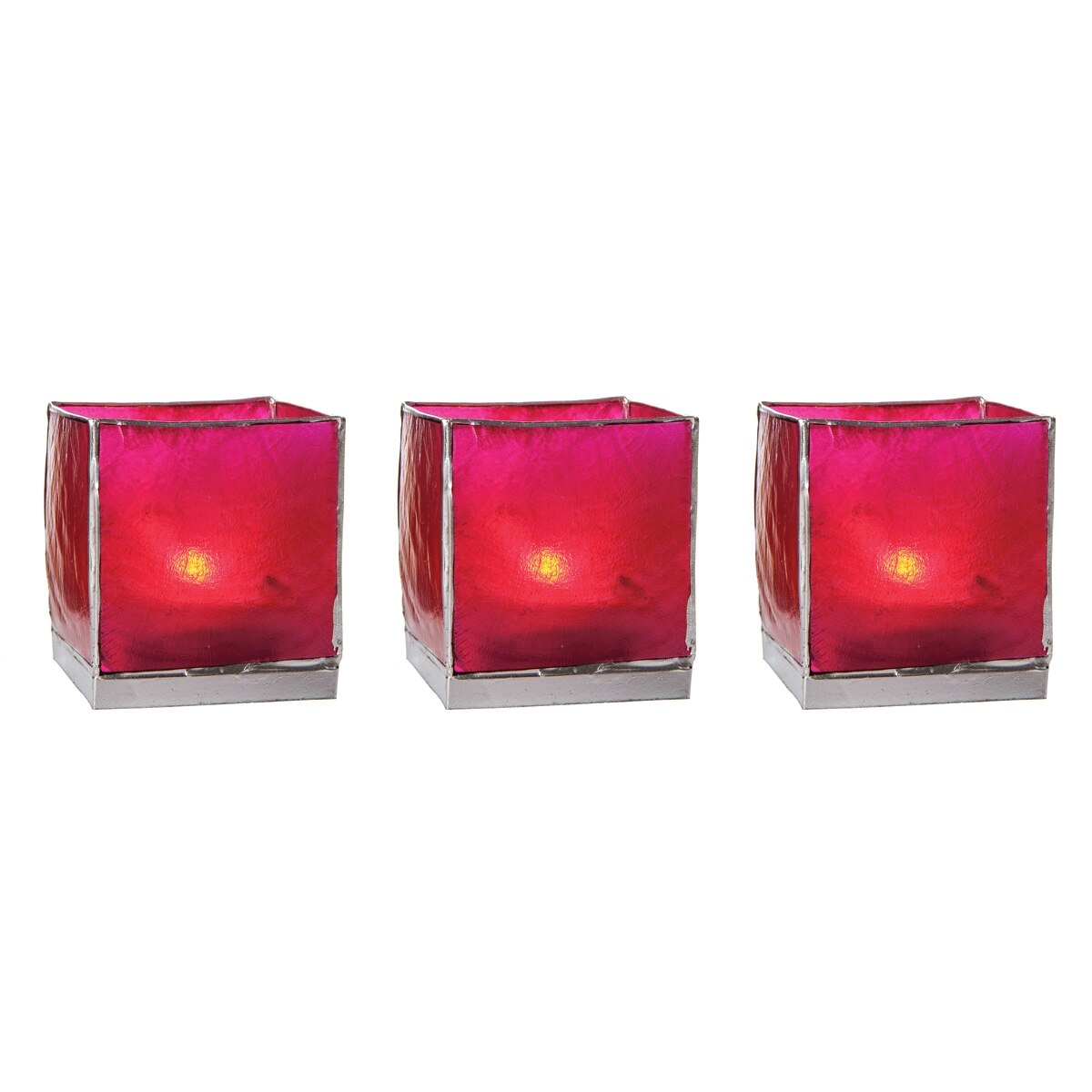 Fuchsia Pink &amp; Silver Luana Capiz Square Candle Holder Set of 3 - PaperLanternStore.com - Paper Lanterns, Decor, Party Lights &amp; More