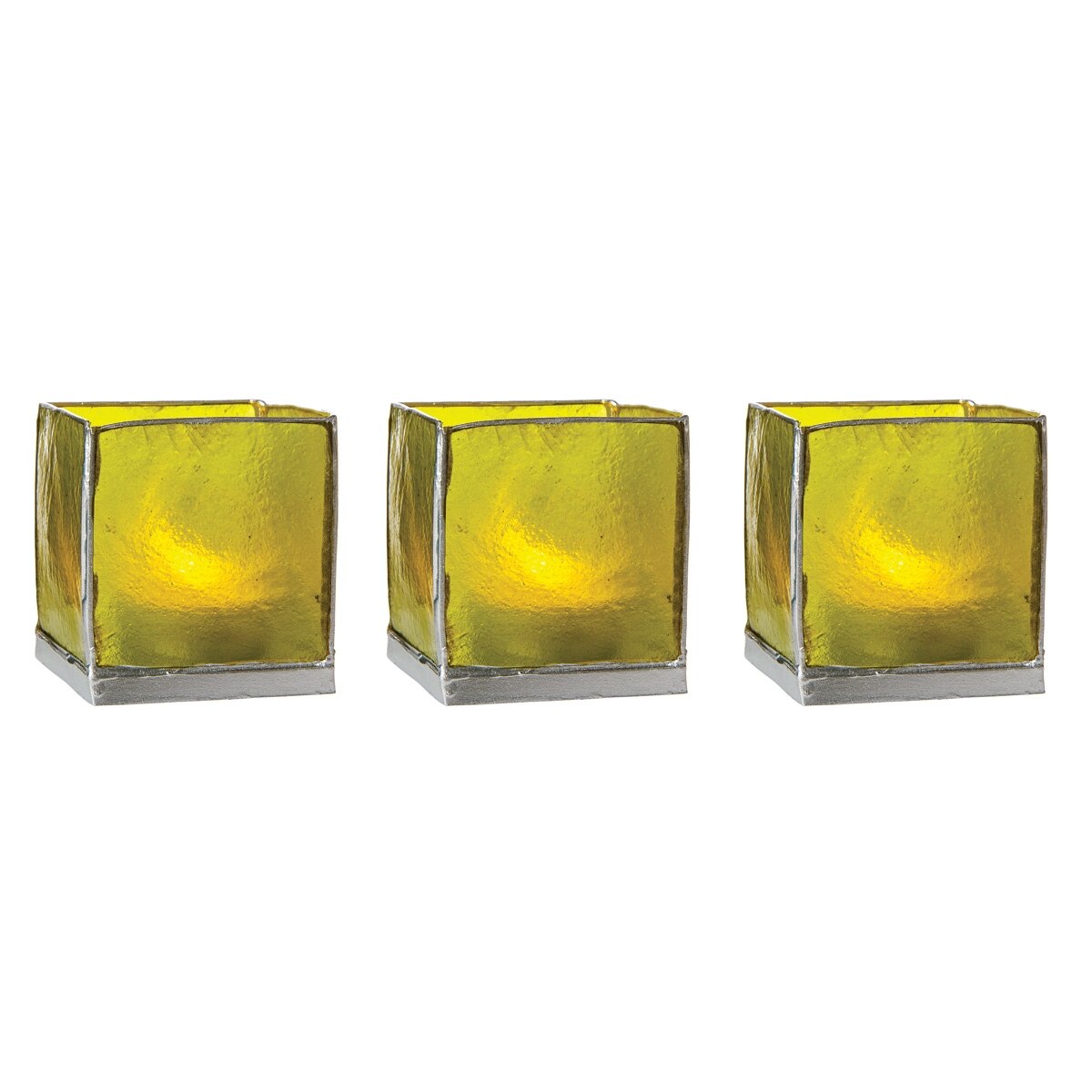 Grass Green &amp; Silver Luana Capiz Square Candle Holder Set of 3 - PaperLanternStore.com - Paper Lanterns, Decor, Party Lights &amp; More